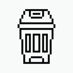 black and white rubbish bin pixel art icon vector illustration.