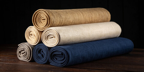 Rolled linen fabric in natural colors
