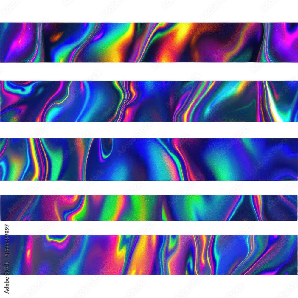 Poster abstract holographic strips: five abstract holographic strips undulate with vibrant iridescent color