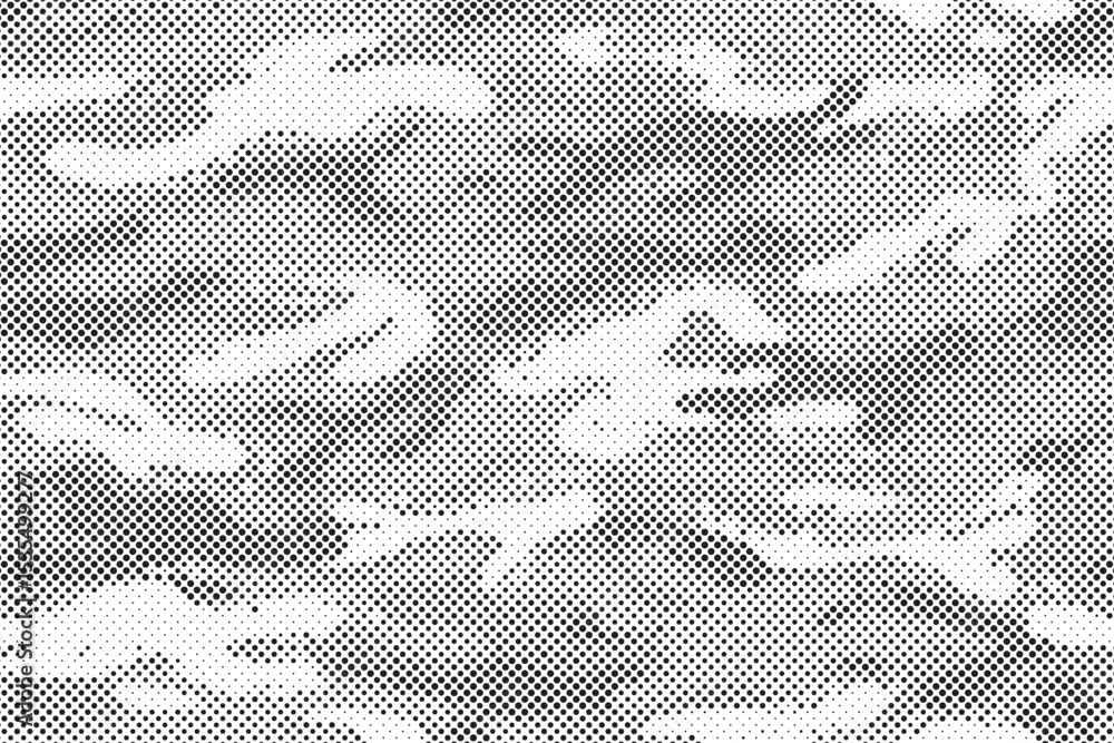Poster Abstract halftone seamless camouflage pattern. Repeating digital dotted hexagonal camo military texture background. Abstract modern fabric textile ornament. Vector illustration.	