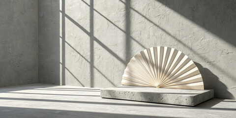 Minimalist concrete room with beige fan decor