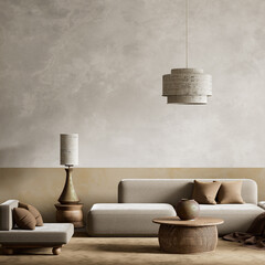 Refined and cozy minimalist living room design. 3D illustration