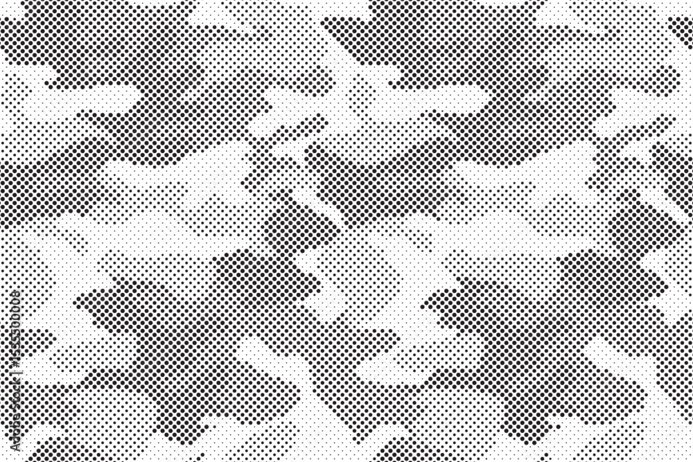 Poster Abstract halftone seamless camouflage pattern. Repeating digital dotted hexagonal camo military texture background. Abstract modern fabric textile ornament. Vector illustration.	