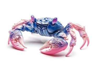A detailed digital illustration of a blue and pink gradient crab figurine, isolated on a clean white background with vibrant colors and smooth shading.