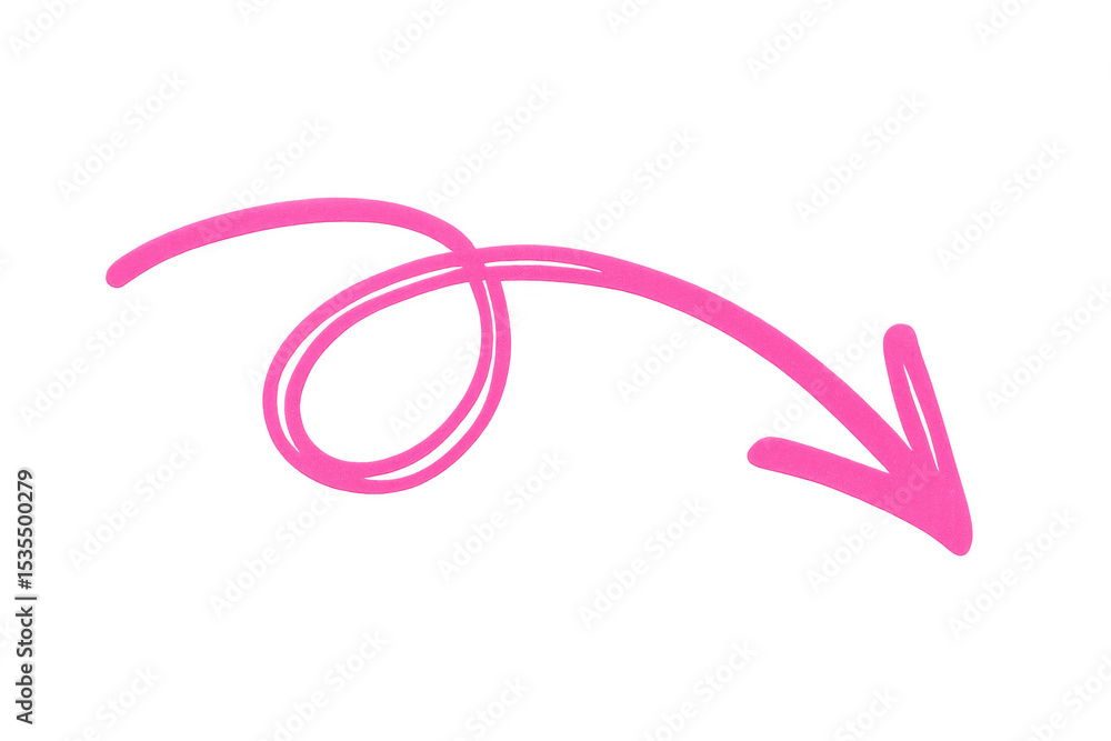 Poster pink curved arrow pointing downward, creating dynamic visual guidance against transparent backdrop