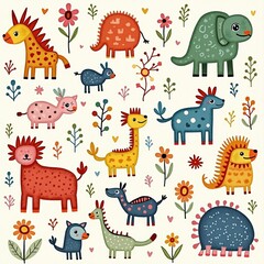 set of funny cartoon animals