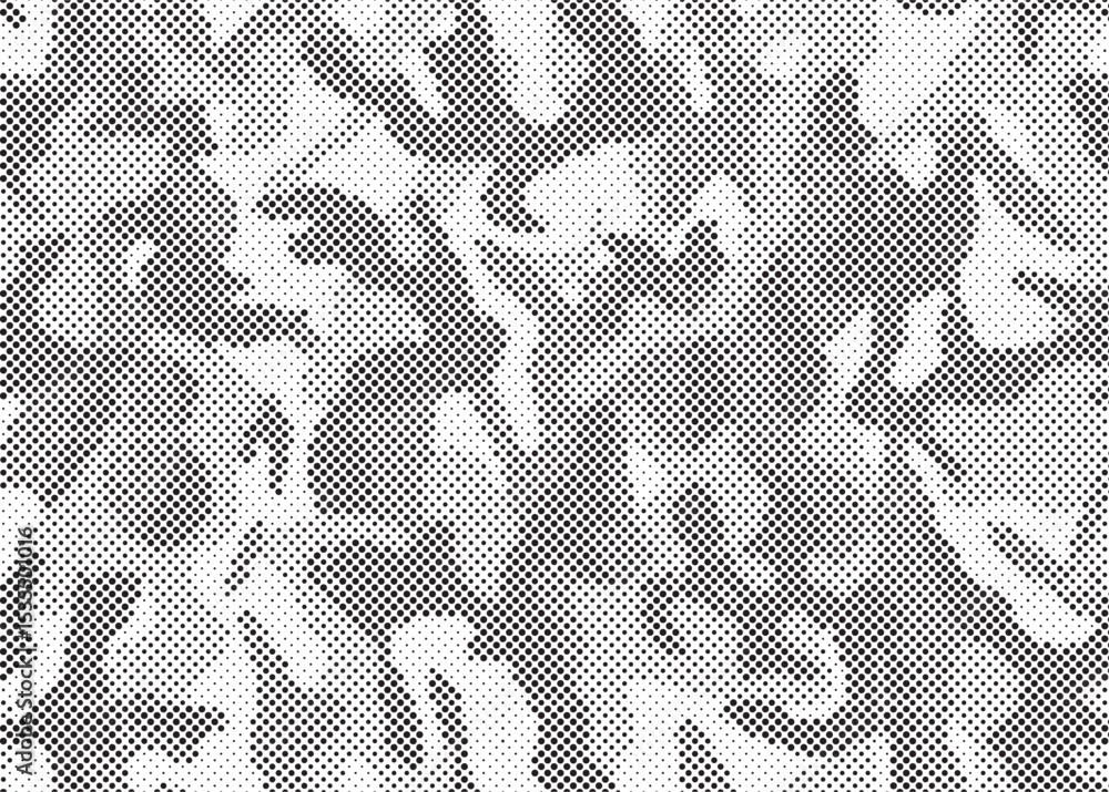 Poster Abstract halftone seamless camouflage pattern. Repeating digital dotted hexagonal camo military texture background. Abstract modern fabric textile ornament. Vector illustration.