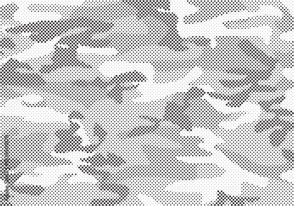 Poster Abstract halftone seamless camouflage pattern. Repeating digital dotted hexagonal camo military texture background. Abstract modern fabric textile ornament. Vector illustration.