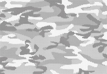 Abstract halftone seamless camouflage pattern. Repeating digital dotted hexagonal camo military texture background. Abstract modern fabric textile ornament. Vector illustration.