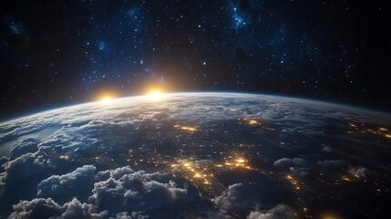 Fototapeta premium Earthrise Sunrise over City Lights.