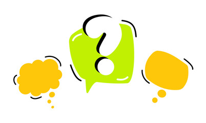 A square with Circle, question marks. And the answers to them. The concept of frequently asked questions.