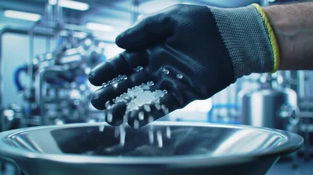 Manufacturing process of raw polymer material being poured into a stainless container