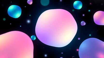 Fototapeta premium Abstract background featuring glowing, soft-edged, iridescent orbs in shades of pink, purple, and blue, floating against a dark, starry backdrop