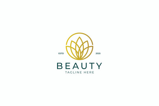 Beauty Logo with Yoga and Spa Business Concept Lotus Floral Nature Leaf Flower Luxury Circle Shape