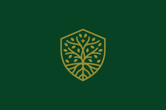 Wood Tree Abstract Linear Shield Shape Forest Protection Logo Concept