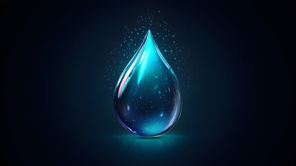 Fototapeta premium Glowing Blue Water Drop with Sparkling Particles on Dark Background