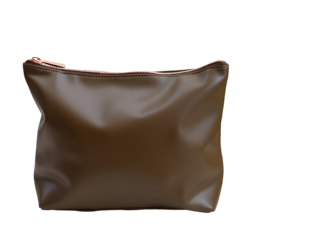 Olive Brown Leather Makeup Bag with Rose Gold Zipper Close Up Studio Shot isolated on a transparent background