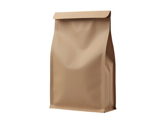 Realistic 3 D Render of a Light Brown Kraft Paper Pouch Bag with Folded Top Isolated on a transparent background