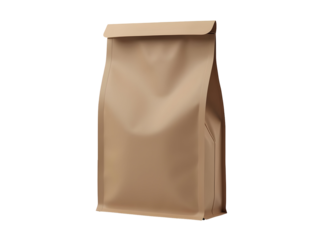 Realistic 3 D Render of a Light Brown Kraft Paper Pouch Bag with Folded Top Isolated on a transparent background