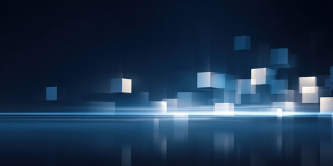 Fototapeta premium Abstract tech background with blue glowing cubes