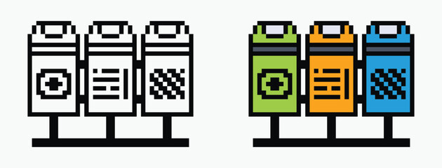 set rubbish bin pixel art icon vector illustration.