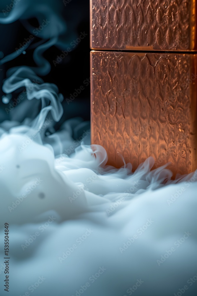 Poster abstract texture: a close-up shot showcases a textured, metallic copper box enveloped in an ethereal