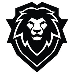 Black and white stylized lion head symbol representing strength and courage