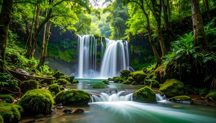 Obraz premium Lush waterfall in a vibrant forest