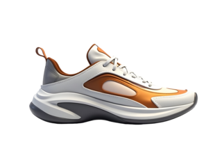 White and Brown Gradient Athletic Shoe Side View Isolated on a Transparent Background sneakers footwear