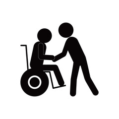 Fototapeta premium 車椅子の人をサポートしているイラスト 介護 介助