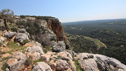 view of the mountains.Mountain landscape with rocks and trees. View from the hill.