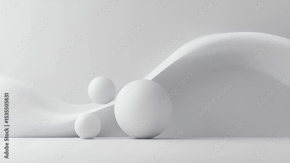 Poster abstract white spheres and curved surface minimalist 3d render design