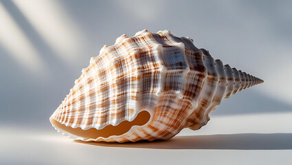 Obraz premium Seashell resting on a beach with marine patterns and tropical summer vibes