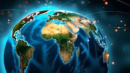 Global Network of Connectivity: An intricate digital depiction of Earth, enveloped by a network of interconnected lines, representing the essence of global connectivity and the technological age. - Powered by Adobe