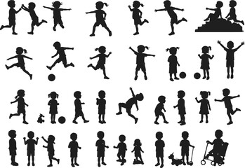 Diverse Silhouettes of Children in Playful Activities A Collection of Childhood Moments Depicted in Minimalist Form A Nostalgic Look
