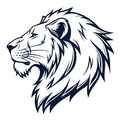Elegant line art illustration of a majestic lion head in profile on white background