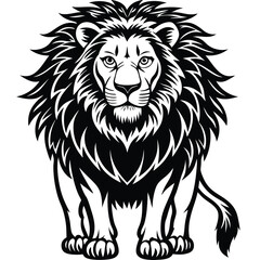 Obraz premium Majestic black and white lion graphic illustration representing strength and power