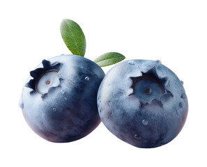 Obraz premium Close-up of fresh dewy blueberries with leaf detail