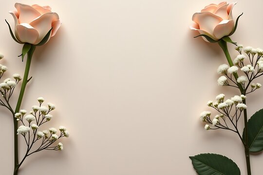 Taupe canvas flat-lay with muted beige floral accents and soft baby’s breath, modern and serene look, center kept clean for branding.