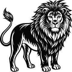 Fototapeta premium Powerful black and white lion illustration representing strength and courage in a graphic design