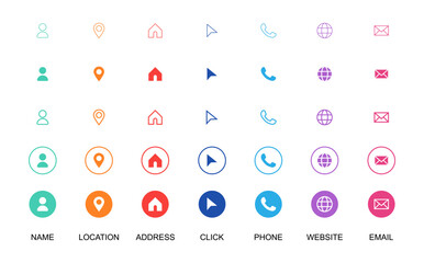 Collection of business card icons in various styles