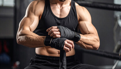 Professional Fighter Wrapping Hands Before Training Session &ndash; Focused Preparation for Combat or Workout