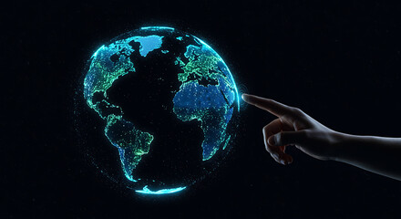 A user rotating a virtual globe with data spikes representing global internet traffic patterns.