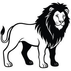 Obraz premium Striking black and white illustration of a majestic african lion in standing pose