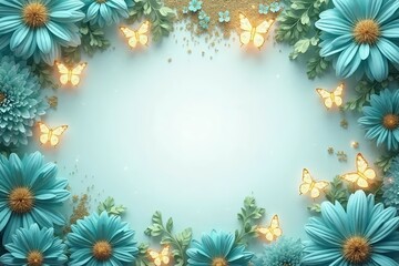 An invitation background with teal flowers and shimmering aqua glitter.