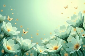 An invitation background with fresh mint green flowers. 