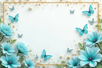 Invitation background featuring vivid turquoise flowers sprinkled with icy glitter. 