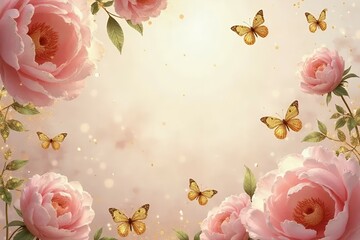 An invitation background with blush pink peonies. 