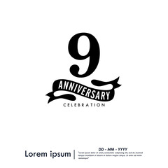 9th years anniversary celebration emblem. congratulations anniversary logo isolated with ribbon on white background. vector illustration template design for web, flyers, poster, greeting card