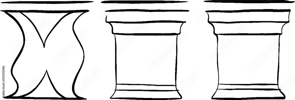 Poster abstract line art illustration set featuring brick lattice columns in minimalist design